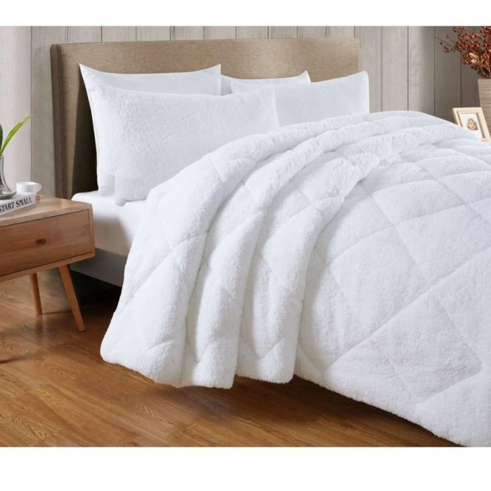 NWT Videri Home Full/Queen Cozy Faux Shearling Comforter White Bedding Set